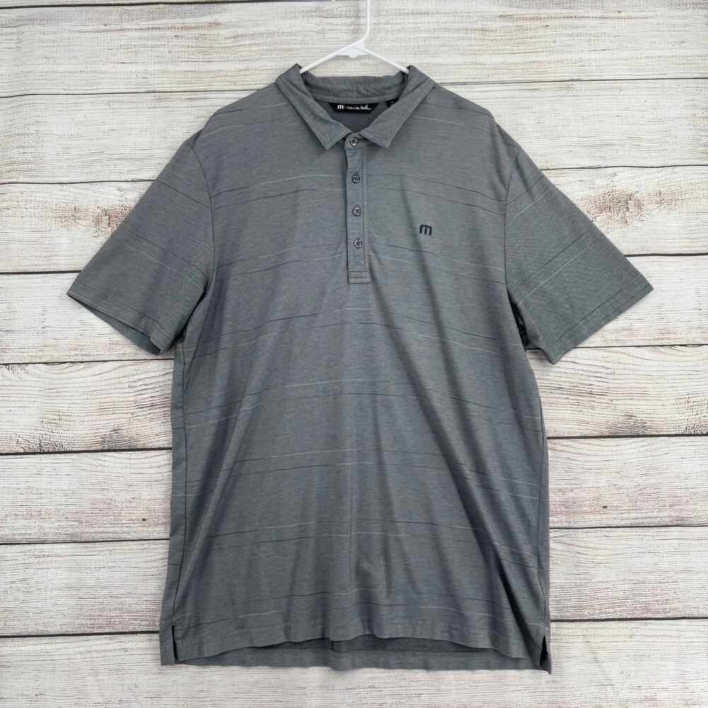Travis Mathew Golf Pinstripe Polo Shirt Mens XL Gray  Stretch
